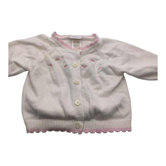 Carter's Baby Girl Sweater White & Pink Floral Button Up 3-6M Cotton Lightweight - Picture 9 of 11